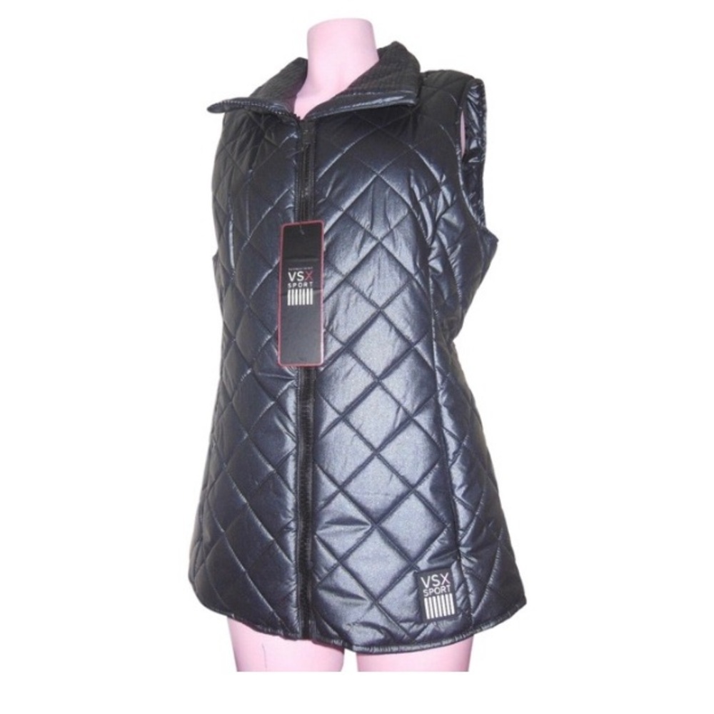 Victoria's Secret Black/Grey VSX SPORT SEXY Puffer Diamond Sleeveless Vest [S]
